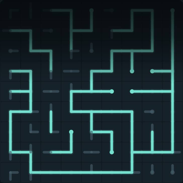 Loop — a grid of glowing pipe tiles, most joined, some still loose